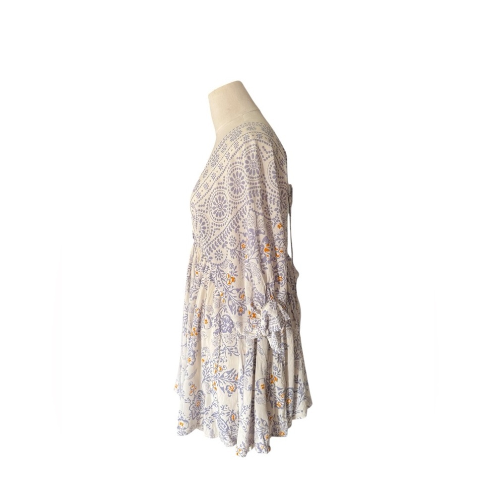 Olivaceous Boho Printed Mini Dress – V-Neck Peasant Style – Flowy  Sleeve - Picture 4 of 6